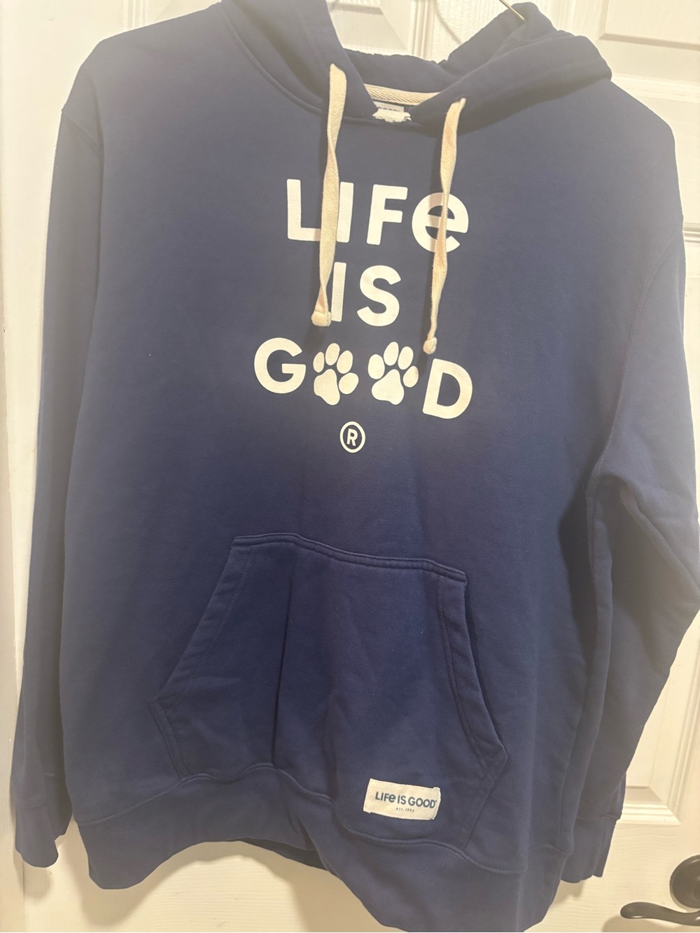 Life Is Good Navy Hoodie with Paw Logo